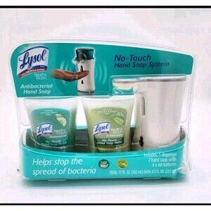 Lysol No Touch Hand Soap System DISPENSER 2 Soaps NEW Cucumber Green Tea Set